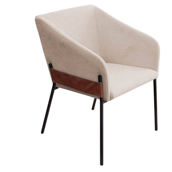 Poltrona Decorativa Jobim Pés De Ferro Preta  Bouclé Bege - M