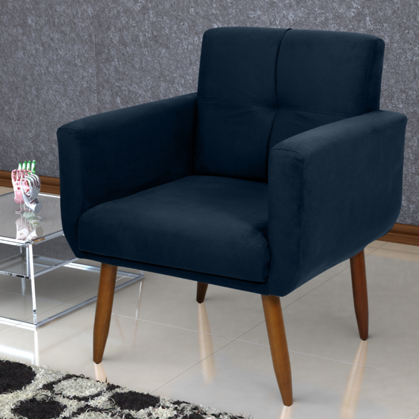 Poltrona Decorativa Juan Suede  Azul