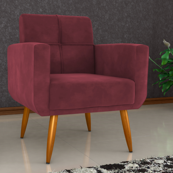 Poltrona Decorativa Juan Veludo Vinho