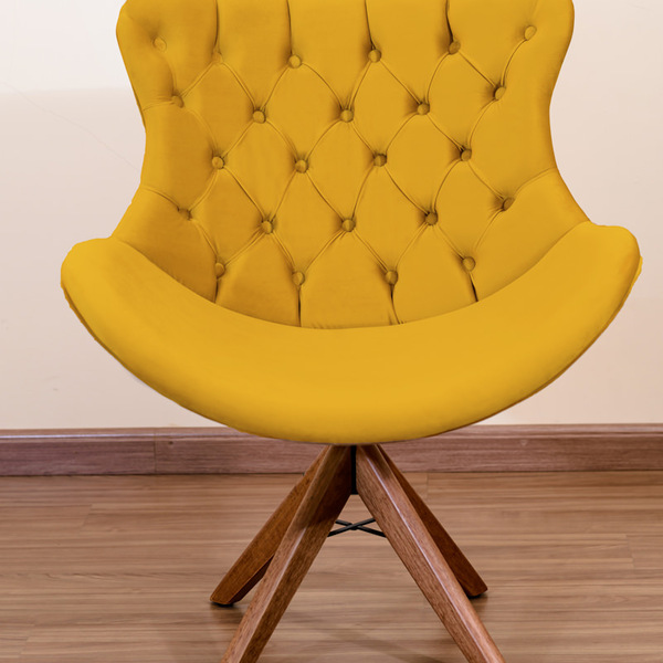 Poltrona Decorativa Júlia Pé Giratório De Madeira Capitonê Am