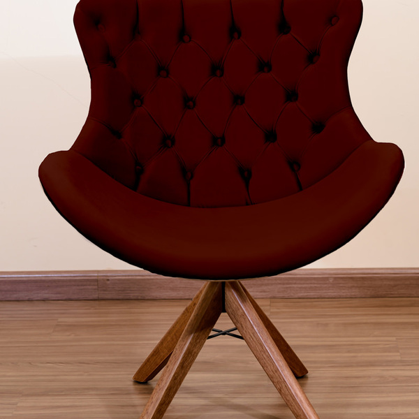 Poltrona Decorativa Júlia Pé Giratório De Madeira Capitonê Vi