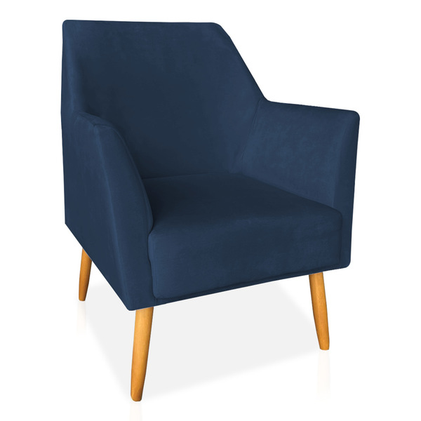 Poltrona Decorativa Julia Veludo Azul Marinho Pés Palito Cast