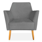 Poltrona Decorativa Julia Veludo Grafite Pés Palito Castanho