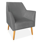 Poltrona Decorativa Julia Veludo Grafite Pés Palito Castanho