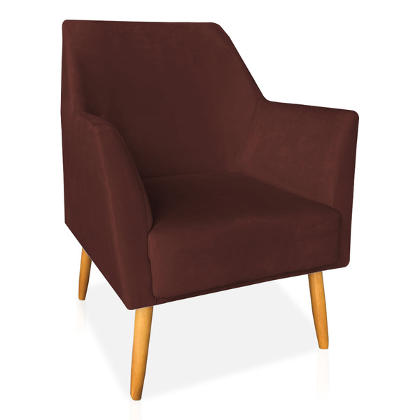 Poltrona Decorativa Julia Veludo Marsala Pés Palito Castanho