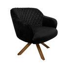 Poltrona Decorativa Kitana Pés Madeira Giratório Veludo Preto