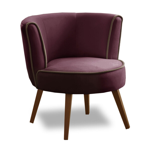 Poltrona Decorativa Konfort Luna Roxo Veludo Pés Palito