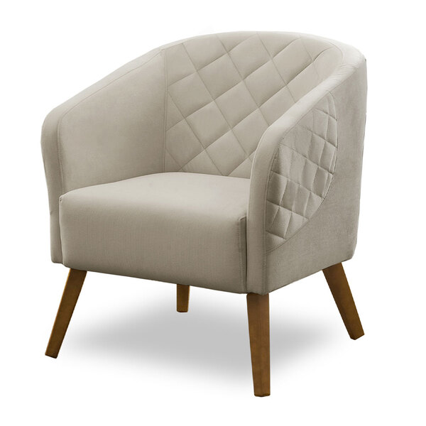 Poltrona Decorativa Konfort Oregon Off White Veludo Pés Palito