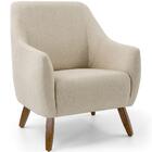 Poltrona Decorativa La Paloma Pés Madeira Linho Bege