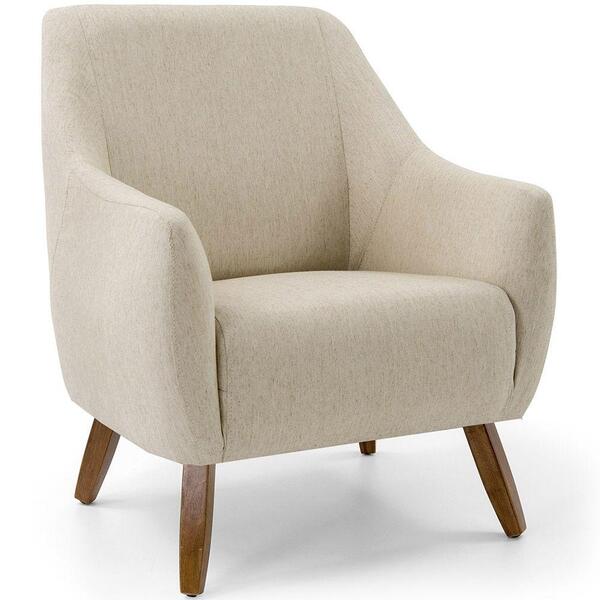 Poltrona Decorativa La Paloma Pés Madeira Linho Bege