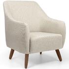 Poltrona Decorativa La Paloma Pés Madeira Linho Rústico Bege