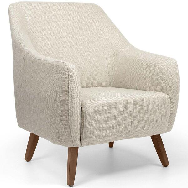 Poltrona Decorativa La Paloma Pés Madeira Linho Rústico Bege