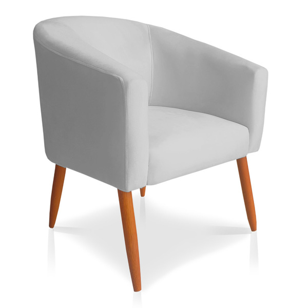 Poltrona Decorativa Lara Suede Cinza Pés Palito Castanho - Pa