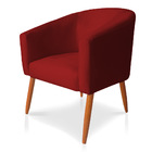 Poltrona Decorativa Lara Suede Vermelho Pés Palito Castanho -