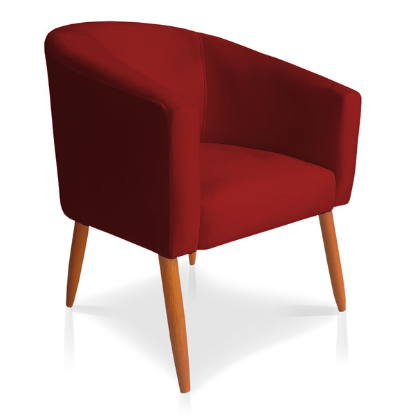 Poltrona Decorativa Lara Suede Vermelho Pés Palito Castanho -