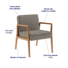 Poltrona Decorativa Lara Tecido Linho Cinza Madeira Nogueira