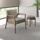 Poltrona Decorativa Lara Tecido Linho Cinza Madeira Nogueira