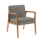 Poltrona Decorativa Lara Tecido Linho Cinza Madeira Nogueira
