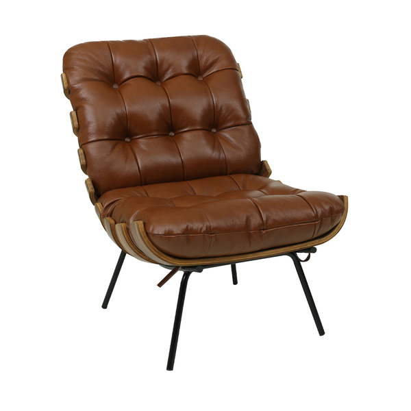 Poltrona Decorativa Laura 65cm Couro Marrom - Sallar Home