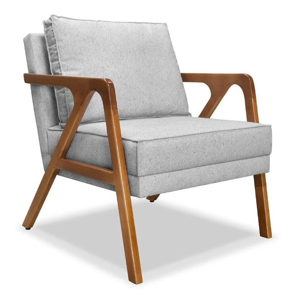 Poltrona Decorativa Laura Linho Base Madeira - Ssx Multicoisa