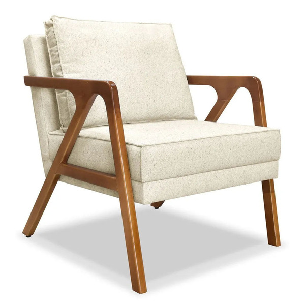 Poltrona Decorativa Laura Linho Base Madeira - Ssx Multicoisa