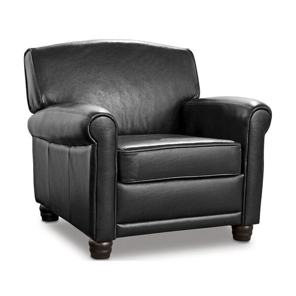 Poltrona Decorativa Leeds Pés De Madeira Couro Preto - Mempra