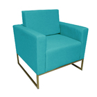 Poltrona Decorativa Letícia Slim Suede Turquesa Base Metálica