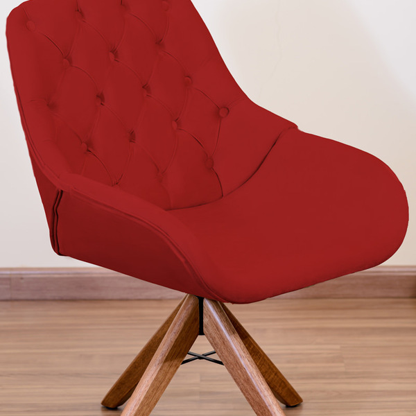 Poltrona Decorativa Linda Pé Giratório De Madeira Capitonê Ve