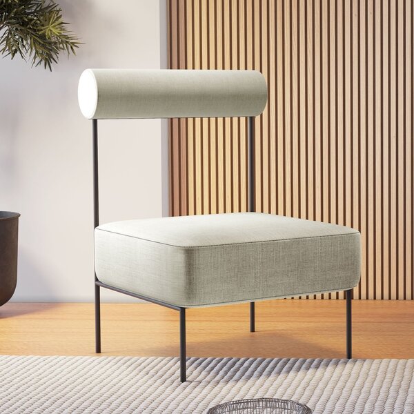 Poltrona Decorativa Linho Para Sala De Estar Kyra Preto/bege