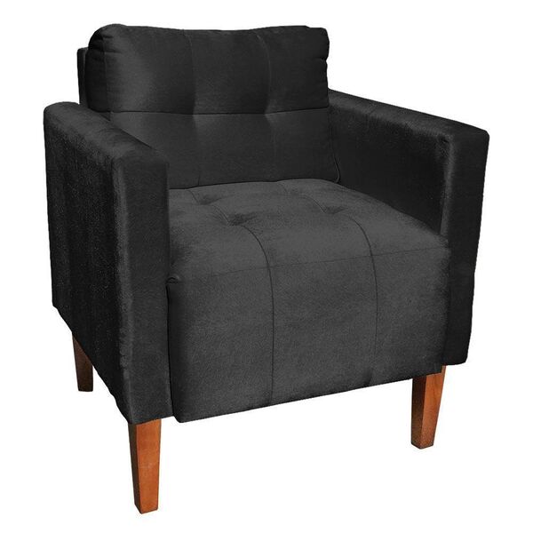 Poltrona Decorativa Lívia Acetinado Preto Pés Chanfrado D'ros