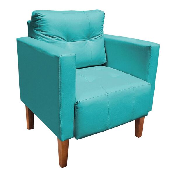 Poltrona Decorativa Lívia Corino Azul Turquesa Pés Chanfrado