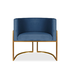 Poltrona Decorativa Livia Larhome Cobre Suede Veludo Azul Mar