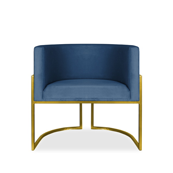 Poltrona Decorativa Livia Larhome Dourado Suede Veludo Azul M