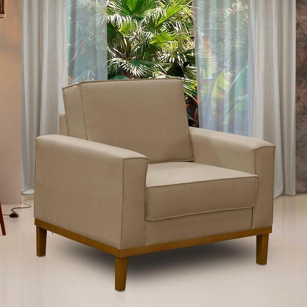 Poltrona Decorativa Living Com Base Lavinia Linho Bege Adonai