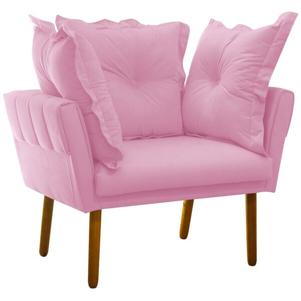 Poltrona Decorativa Londres Suede Rosa Bebê Pés Palito Castan
