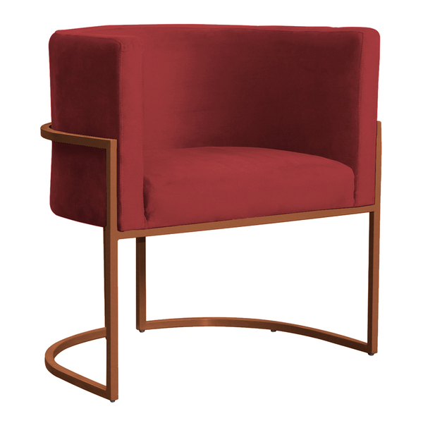 Poltrona Decorativa Luana Base Bronze Veludo Vermelho - Monta