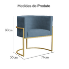 Poltrona Decorativa Luana Base Metálica Dourada Linho Azul -