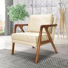 Poltrona Decorativa Luiza Linho Base Em Madeira Castanho - Pa