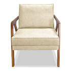 Poltrona Decorativa Luiza Linho Bege Base Em Madeira Castanho