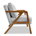 Poltrona Decorativa Luiza Linho Cinza Base Em Madeira Castanh