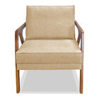 Poltrona Decorativa Luiza Linho Dourado Base Em Madeira Casta