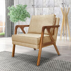 Poltrona Decorativa Luiza Linho Dourado Base Em Madeira Casta