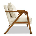 Poltrona Decorativa Luiza Linho Natural Base Em Madeira Casta