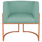 Poltrona Decorativa Luna Base De Ferro Bronze Linho - Azul Tu