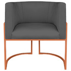 Poltrona Decorativa Luna Base De Ferro Bronze Linho - Cinza E