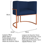 Poltrona Decorativa Luna Base De Ferro Bronze Suede - Azul Ma