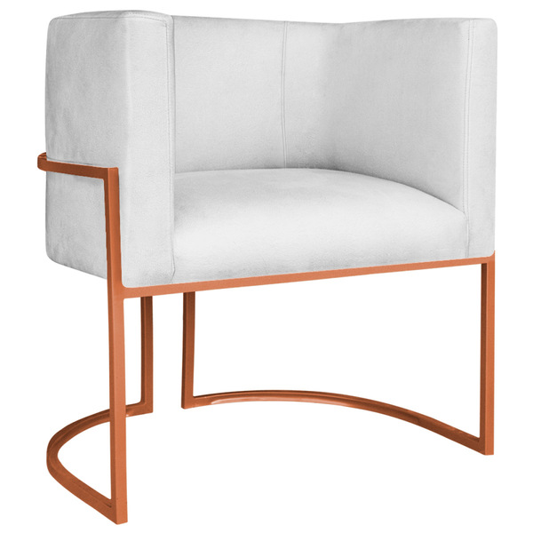 Poltrona Decorativa Luna Base De Ferro Bronze Suede - Branco