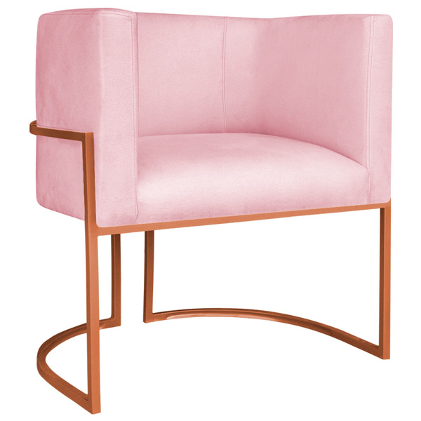 Poltrona Decorativa Luna Base De Ferro Bronze Suede - Rosa Be