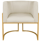 Poltrona Decorativa Luna Base De Ferro Dourado Bouclé - Bege