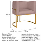 Poltrona Decorativa Luna Base De Ferro Dourado Linho - Rosê